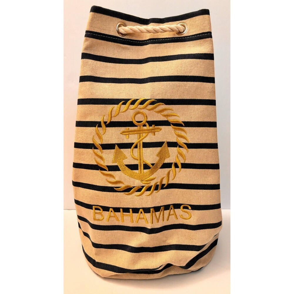 NEW Canvas Navy Stripped Beach Large Travel Tote Bag (Bahamas)